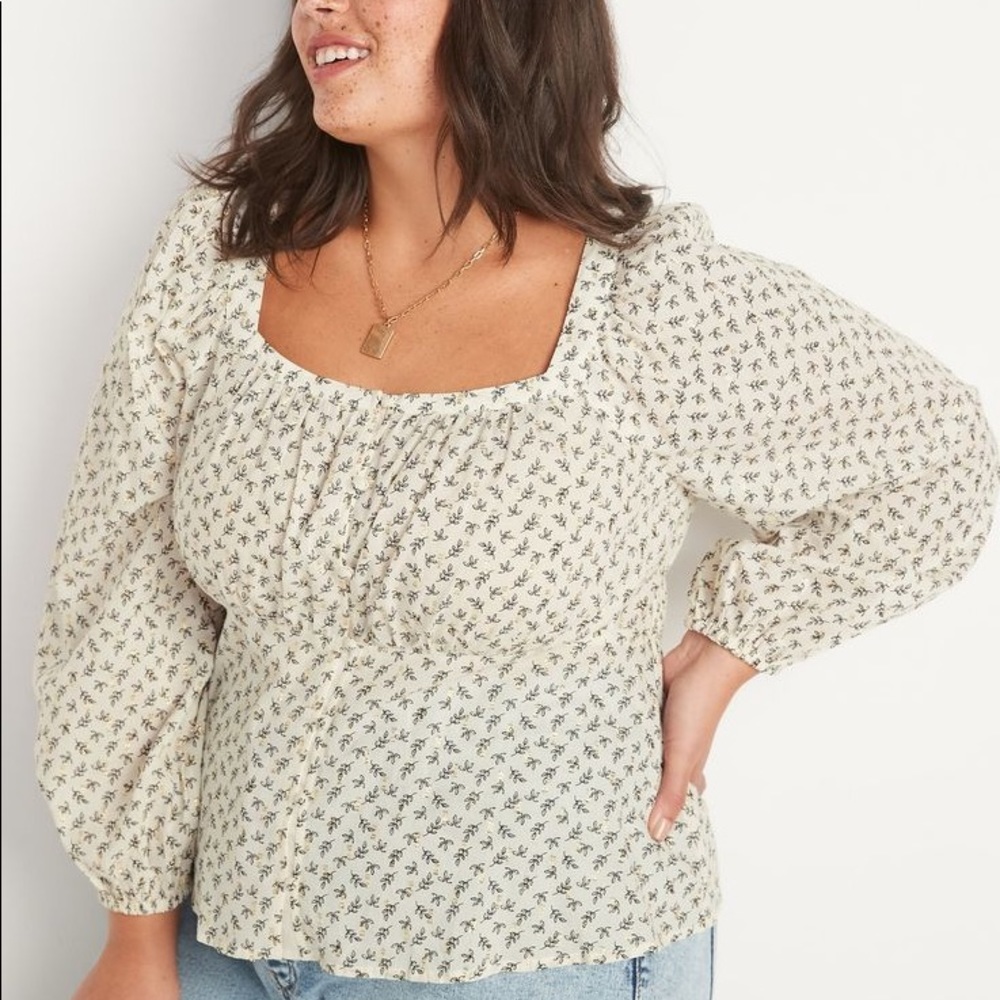 Old Navy Cream Poet Blouse with Metallic Accents XL
